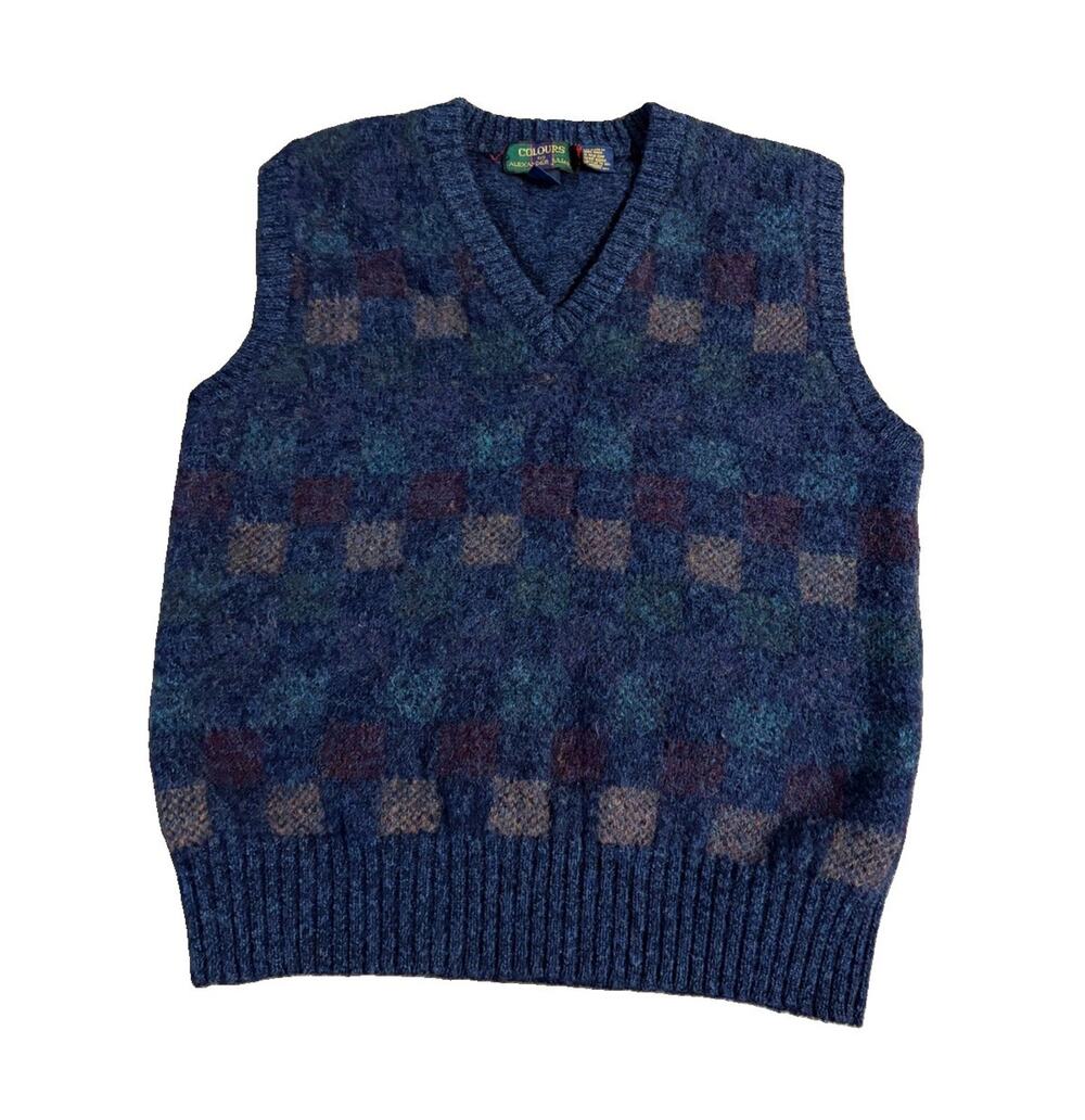 Alexander Julian Vintage 100% Wool Sweater Vest, Checkered Womens L Cottage core